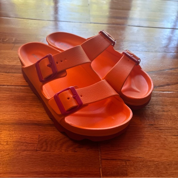 Boden Shoes - Boden Lyla Double Buckle Sliders Orange Pink Size 39 Sandals